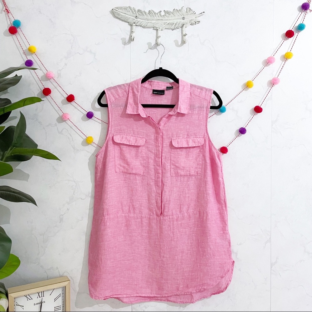 Jones New York Pink Sleeveless Collared Linen-Blend Tunic